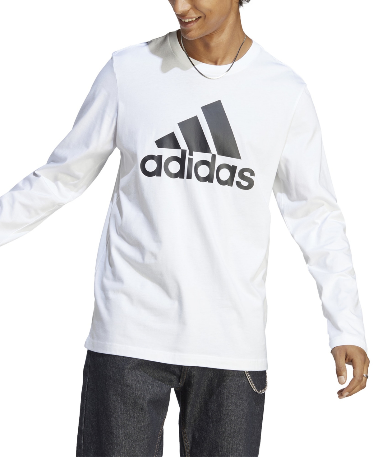 Adidas Originals Men's Basic Badge Of Sport Long-sleeve Crewneck T-shirt In White,blk