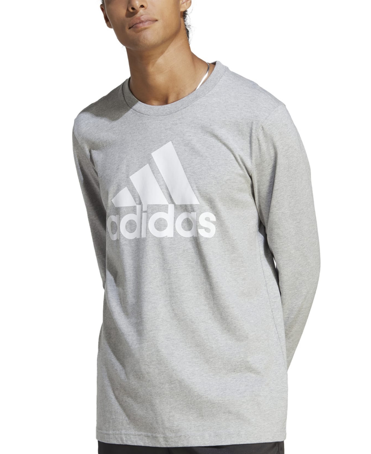 Adidas Originals Men's Basic Badge Of Sport Long-sleeve Crewneck T-shirt In Mgh,wht