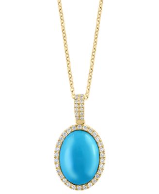 EFFY Collection EFFY® Turquoise & Diamond (1/4 ct. t.w.) Oval Halo 18 ...