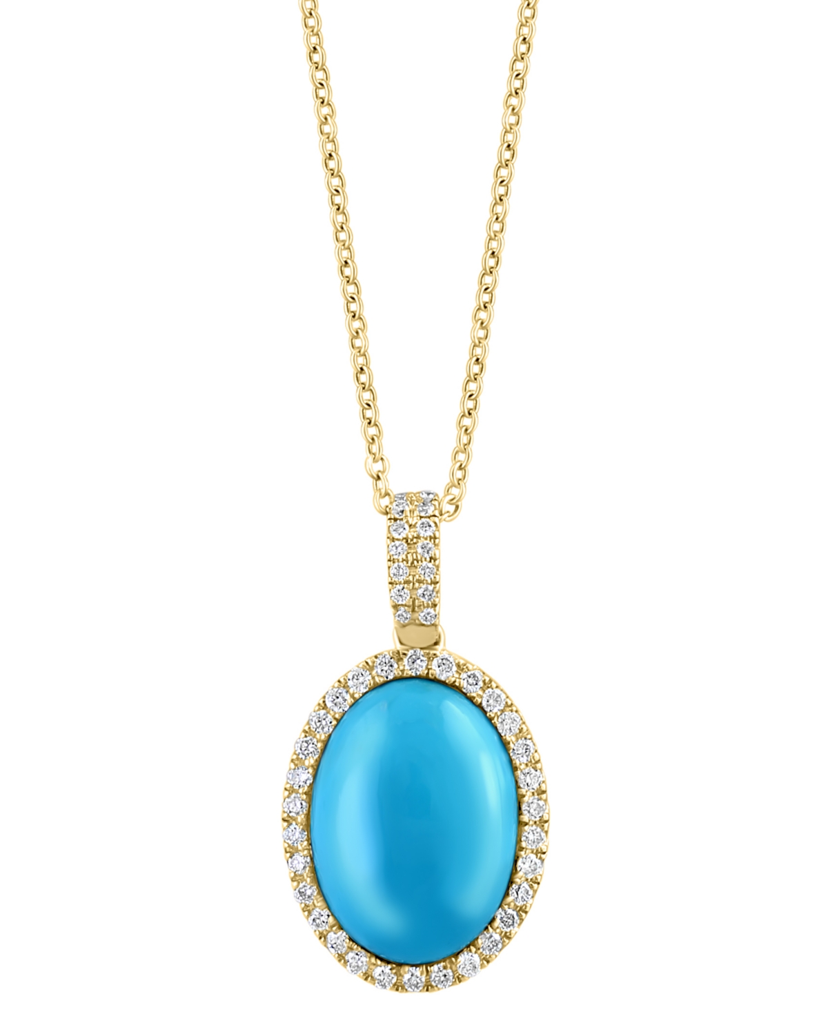 Effy Collection Effy Turquoise & Diamond (1/4 Ct. T.w.) Oval Halo 18" Pendant Necklace In 14k Gold In Yellow Gold