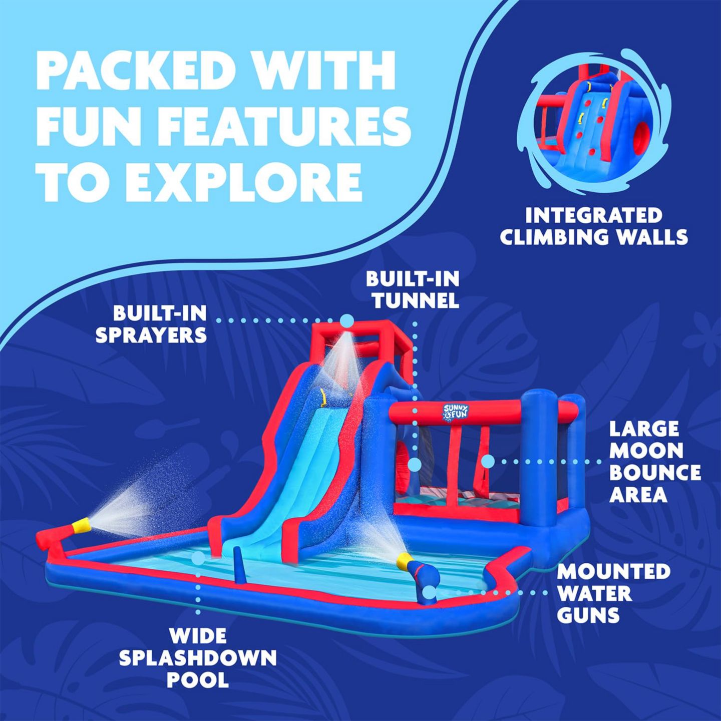 Детская игрушка Sunny & Fun Inflatable Water Slide with Bounce House & Splash Pool, Puncture-Resistant, Ages 3+, цвет: Синий — фото 3