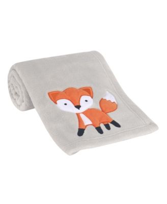 Woodland Friends Gray Fleece with Orange Fox Baby Blanket