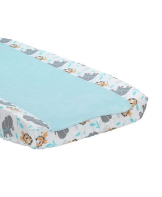 Jungle Fun Blue Coral Fleece Changing Pad Cover - Elephant/Lion