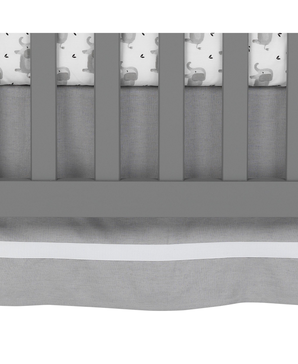 Lambs & Ivy Signature Gray Linen with White Trim 4-Sided Crib Skirt