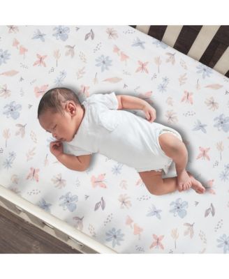 Baby Blooms Watercolor Floral/Butterfly Cotton Fitted Crib Sheet