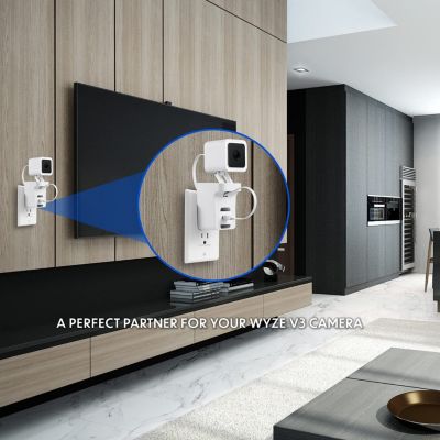 AC Outlet Wall Mount Bracket for Wyze Cam V3 Security Camera (White)