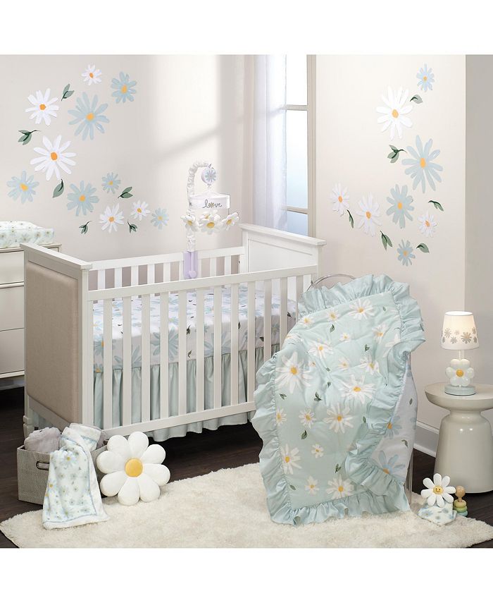 Lambs Ivy Sweet Daisy Blue White 3 Piece Floral Baby Crib