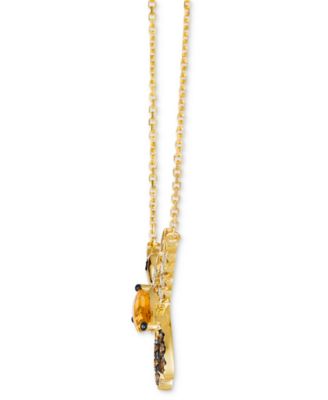 Cinnamon Citrine (1/2 ct. t.w.), Nude Diamonds (1/8 ct. t.w.), Chocolate Diamonds (1/6 ct. t.w.) & Blackberry Diamonds (1/6 ct. t.w.) Hummingbird Necklace in 14k Yellow Gold, 18" + 2" extender