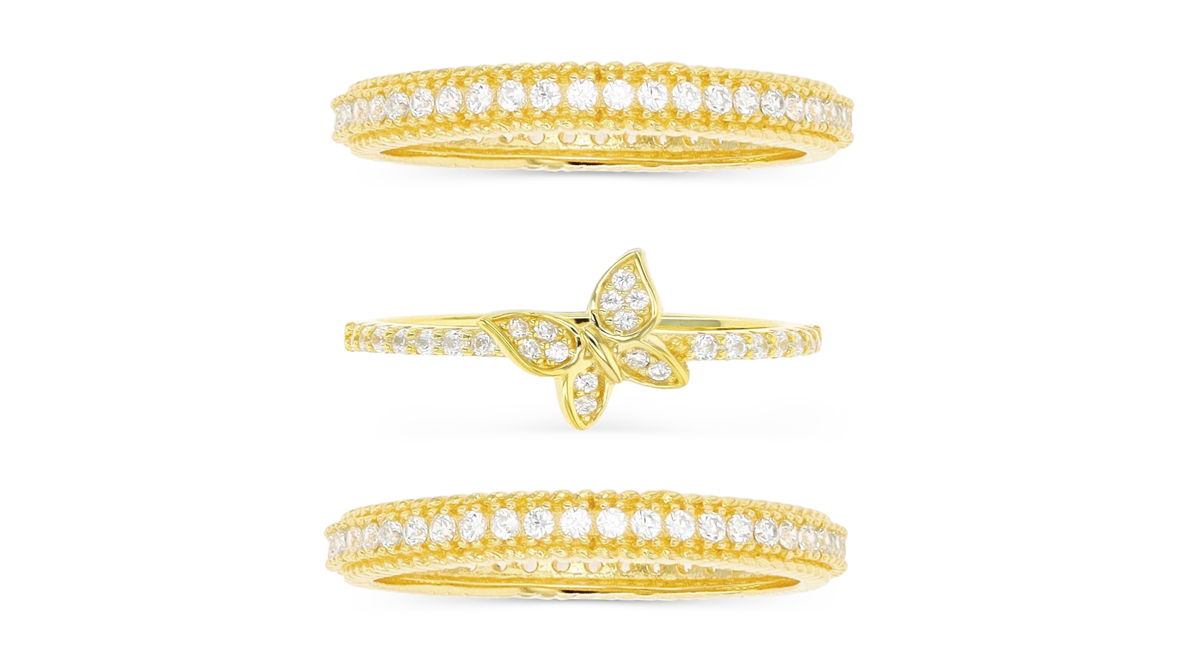 3-Pc. Set Cubic Zirconia Butterfly Motif Stack Rings in 14k Gold-Plated Sterling Silver