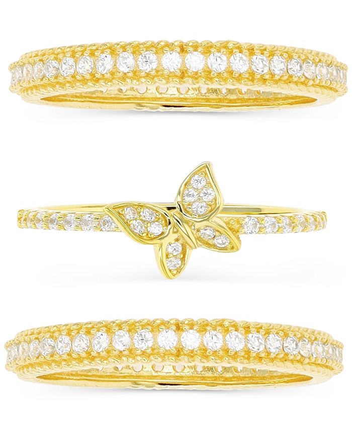 Macy's 3Pc. Set Cubic Zirconia Butterfly Motif Stack Rings in 14k Gold