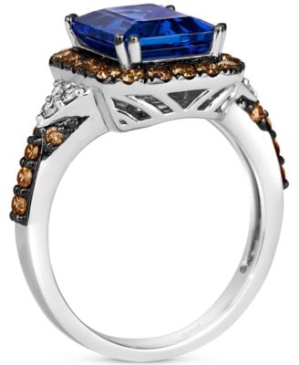 Couture Blueberry Tanzanite (3 ct. t.w.), Chocolate Diamonds (5/8 ct. t.w.) & Nude Diamonds (1/10 ct. t.w.) Square Halo Ring in Platinum
