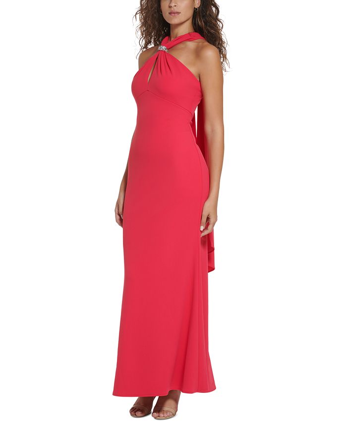 Vince Camuto Women's Embellished Scarf Halter Gown - Macy's