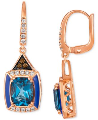 Deep Sea Blue Topaz (4-1/2 ct. t.w.), Nude Diamonds (1/3 ct. t.w.) & Chocolate Diamonds (1/10 ct. t.w.) Drop Earrings in 14k Rose Gold