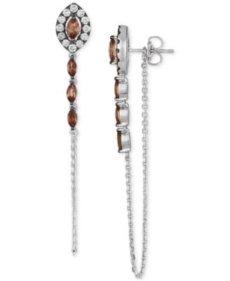 Chocolatier Chocolate Quartz (5/8 ct. t.w.) & Chocolate Diamonds (3/8 ct. t.w.) Linear Drop Earrings in 14k White Gold