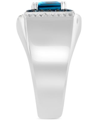 EFFY&reg; Men's London Blue Topaz (4-1/2 ct. t.w.) & White Topaz (1/3 ct. t.w.) Rectangular Halo Ring in Sterling Silver