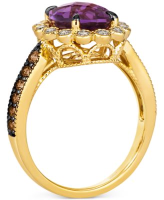Grape Amethyst (2-1/2 ct. t.w.), Chocolate Diamonds (1/4 ct. t.w.) & Nude Diamonds (1/4 ct. t.w.) Oval Halo Ring in 14k Gold