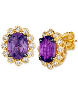 14kt on sale Amethyst and 1/2 ct diamond Halo earrings