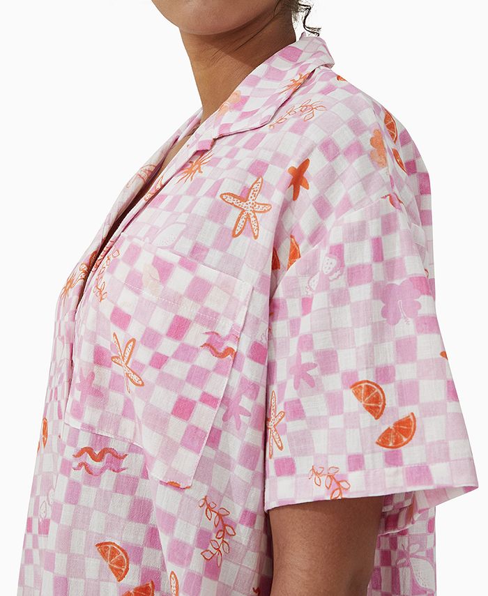 COTTON ON Women's Pink Check ButtonUp CoverUp Shirt Macy's