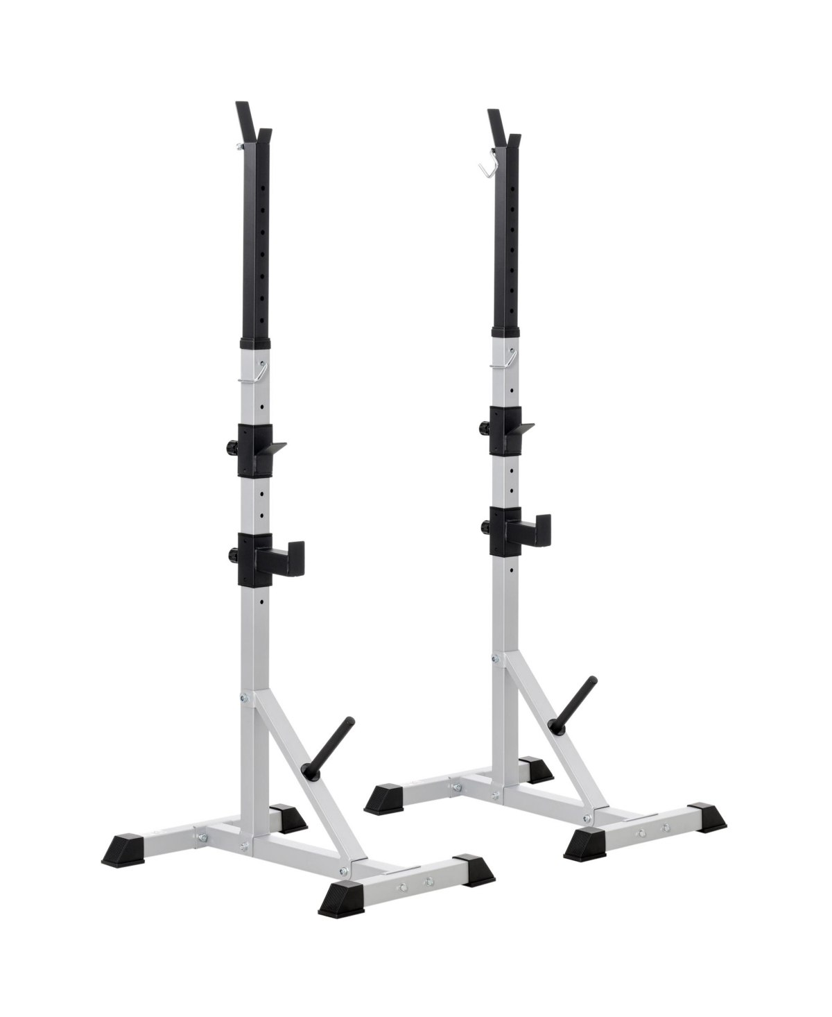 2-Piece Steel Height Adjustable Barbell Squat Rack and Bench Press - Silver