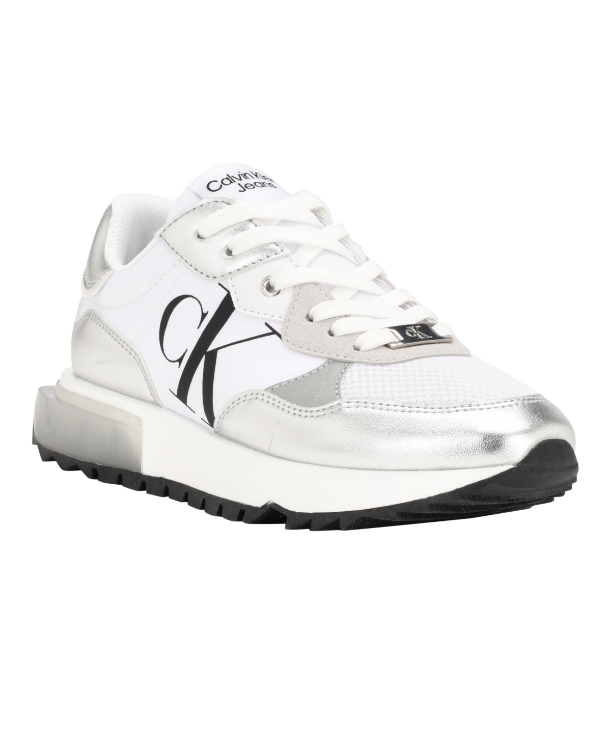 Shop Calvin Klein Women's Magalee Casual Logo Lace-up Sneakers In Silver