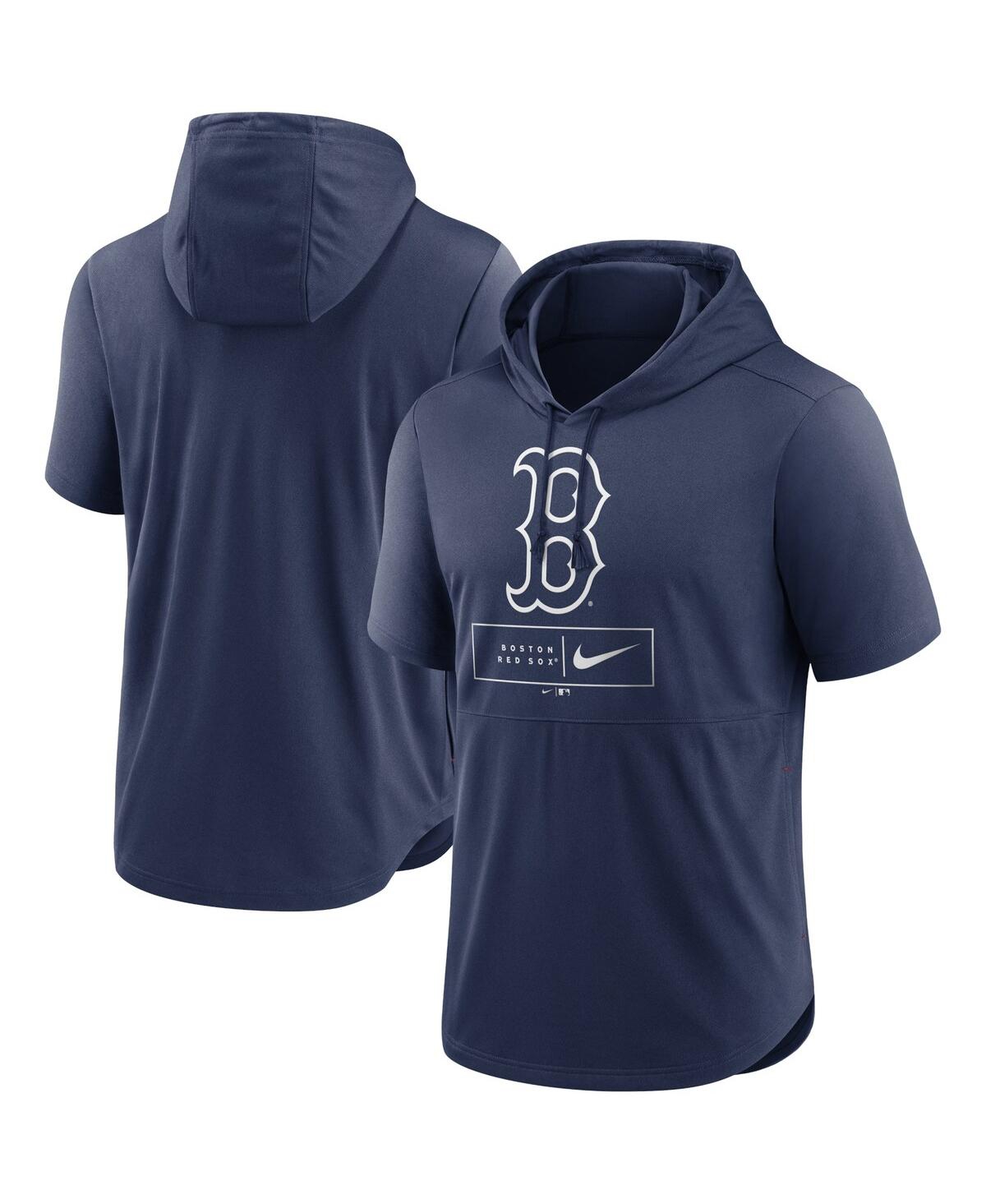 Shop Nike Men's  Navy Boston Red Sox Logo Lockup Performance Short-sleeved Pullover Hoodie