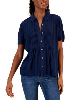 Style & Co Women's Pintuck Short-Sleeve Button-Front Shirt