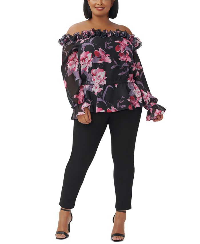 Adrianna Papell Plus Size Floral Off-The-Shoulder Top - Macy's