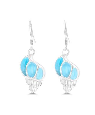 Larimar Seashell Fishhook Earrings in Sterling Silver