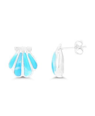 Larimar Shell Stud Earrings in Sterling Silver