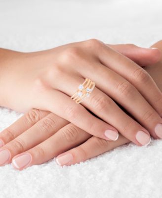 Multi Cut Cubic Zirconia Stacked Ring (1 3/4 ct. t.w.) in 14 Karat Rose Gold Over Sterling Silver Set, 4 Piece