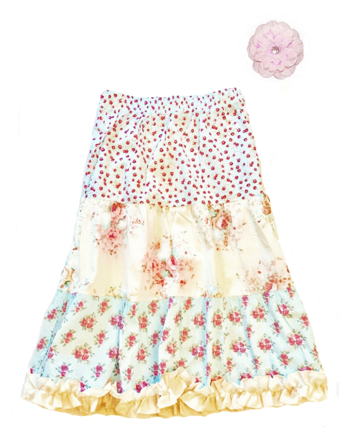 Mi Amore Gigi Big Girls Longer Length Peasant Skirt And Hair Accessories, 2 Piece Set In Multi Floral