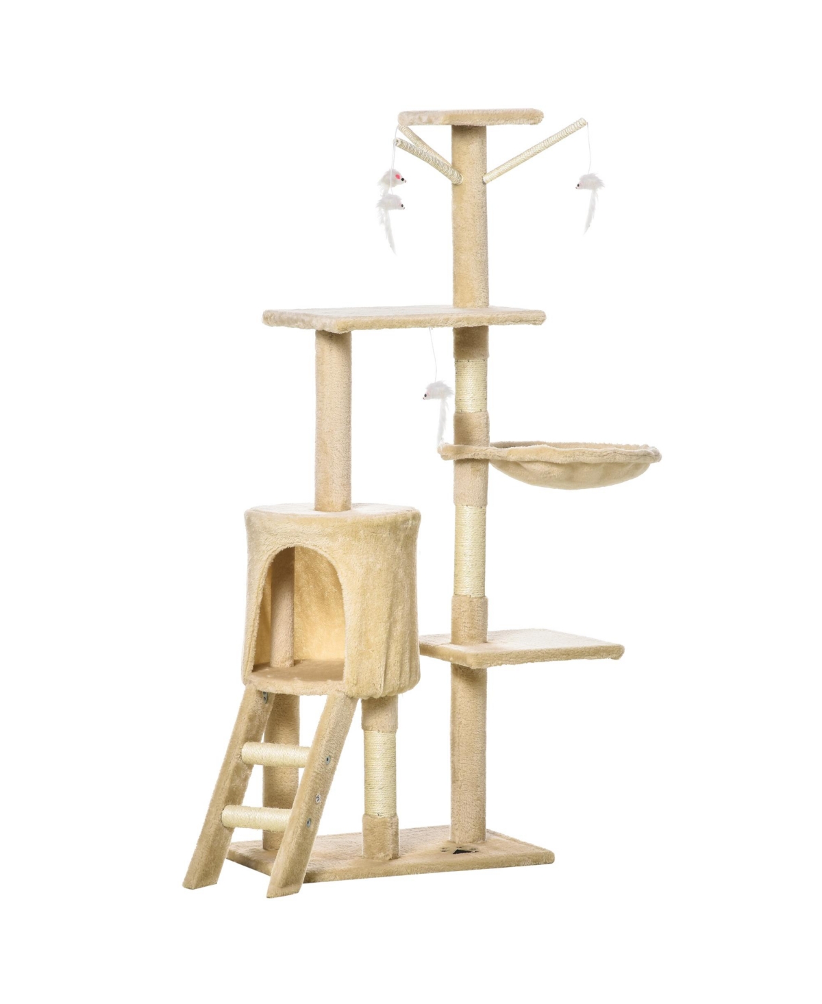 53" Cat Tree Activity Center Climbing Condo Scratcher w/ Toys - Beige/ Khaki