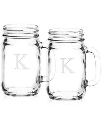 Culver - Glassware, S/2 Monogram Mason Jars