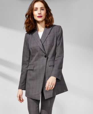 Calvin Klein Women's Windowpane Topper Jacket Gray Size 16W