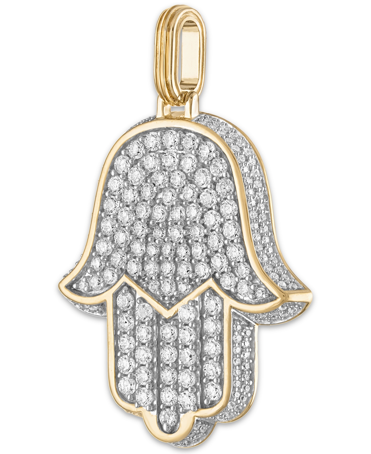 Esquire Men's Jewelry Cubic Zirconia Pave Hamsa Hand Pendant in Sterling& 14k Gold-Plate, Created for Macy's - Silver