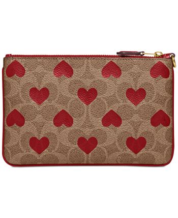 COACH Colorblock Signature Coated Canvas Small Wristlet with Heart
