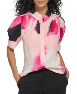 DKNY - Women's Mock Neck Puffed Short Sleeve Top