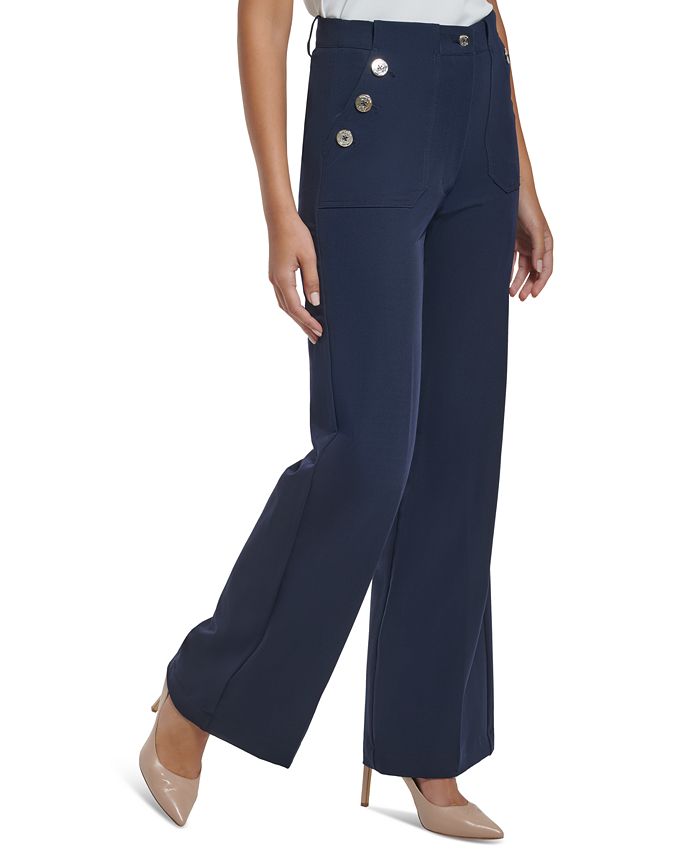 Tommy Hilfiger Women's Sailor-Button Wide-Leg Pants - Macy's