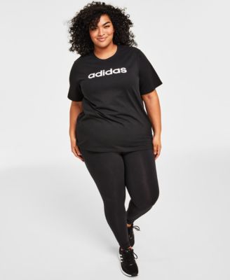 Adidas Originals Plus Size Cotton Crewneck Logo Print T Shirt Linear Logo Full Length Leggings In Black