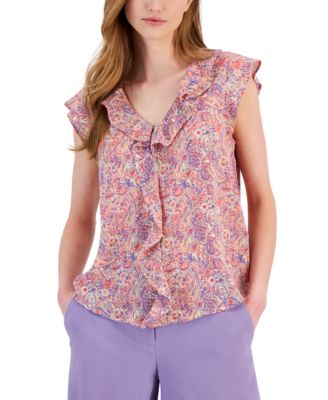 Tahari ASL - Women's Paisley-Print Ruffled Blouse