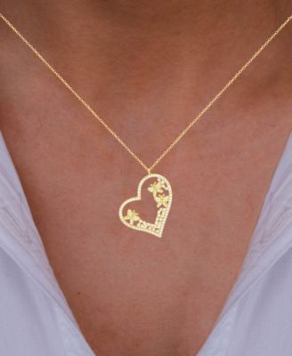 Cubic Zirconia Heart Necklace (1 3/8 ct. t.w.) in 14k Gold Over Sterling Silver