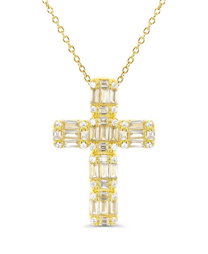 Macy's Cubic Zirconia Cross Necklace (1 1/2 ct. t.w.) in 14k Gold Over