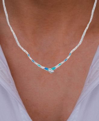 Created Opal Greek Key Necklace in Sterling Silver