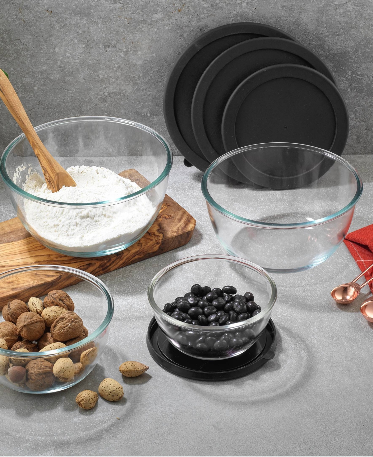 JoyJolt Joyful 4 Piece Glass Mixing Bowls with Lids Set - Black