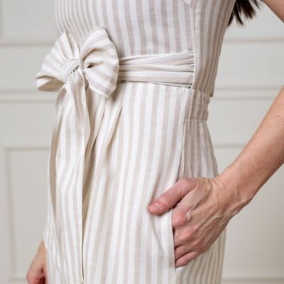 Women's Woven Sleeveless Tie-Waist Jumpsuit with Wide Leg