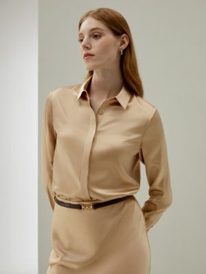 Women's Basic Concealed Placket Silk Shirt
