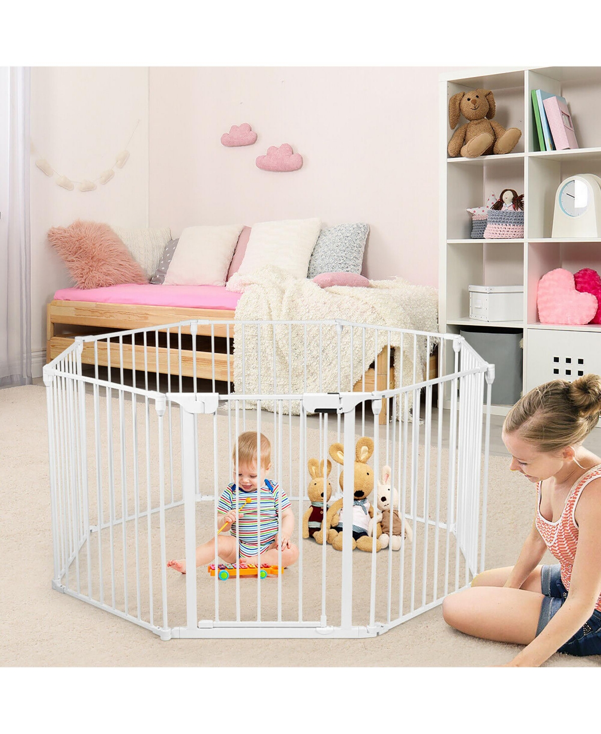 8 Panel Baby Safe Metal Gate Play Yard - 8 Panel White Baby Safe Me