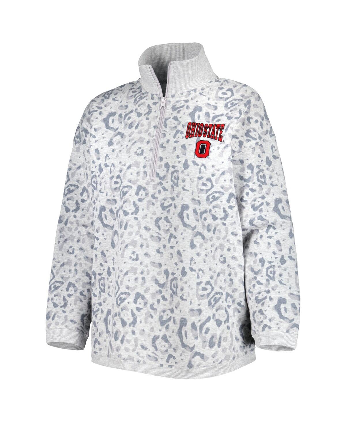 GAMEDAY COUTURE WOMEN'S GAMEDAY COUTURE HEATHER GRAY OHIO STATE BUCKEYES LEOPARD QUARTER-ZIP SWEATSHIRT 