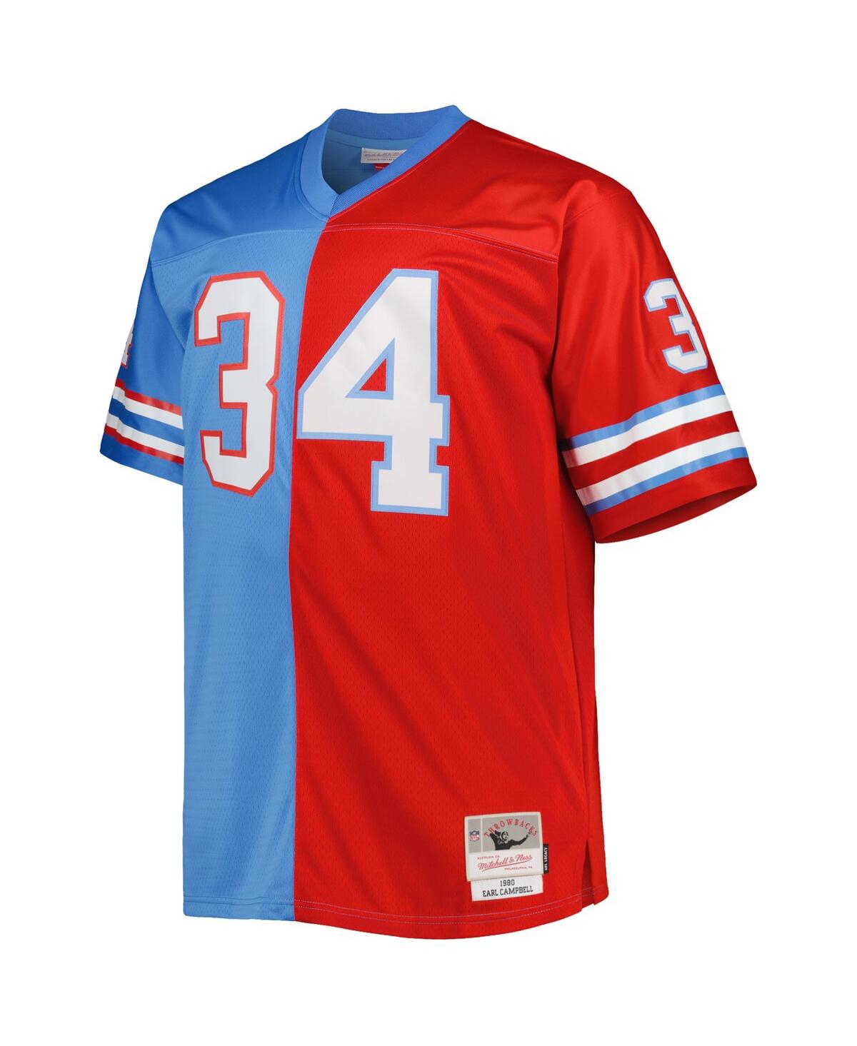Men's Mitchell & Ness Earl Campbell Red Houston Oilers Big and Tall Gridiron Classics Split Legacy Retired Player Replica Jersey - Light B