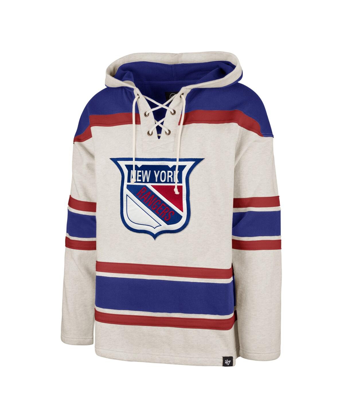 Men's '47 BrandNew York Rangers Rockaway Lace-Up Pullover Hoodie - Oatmeal